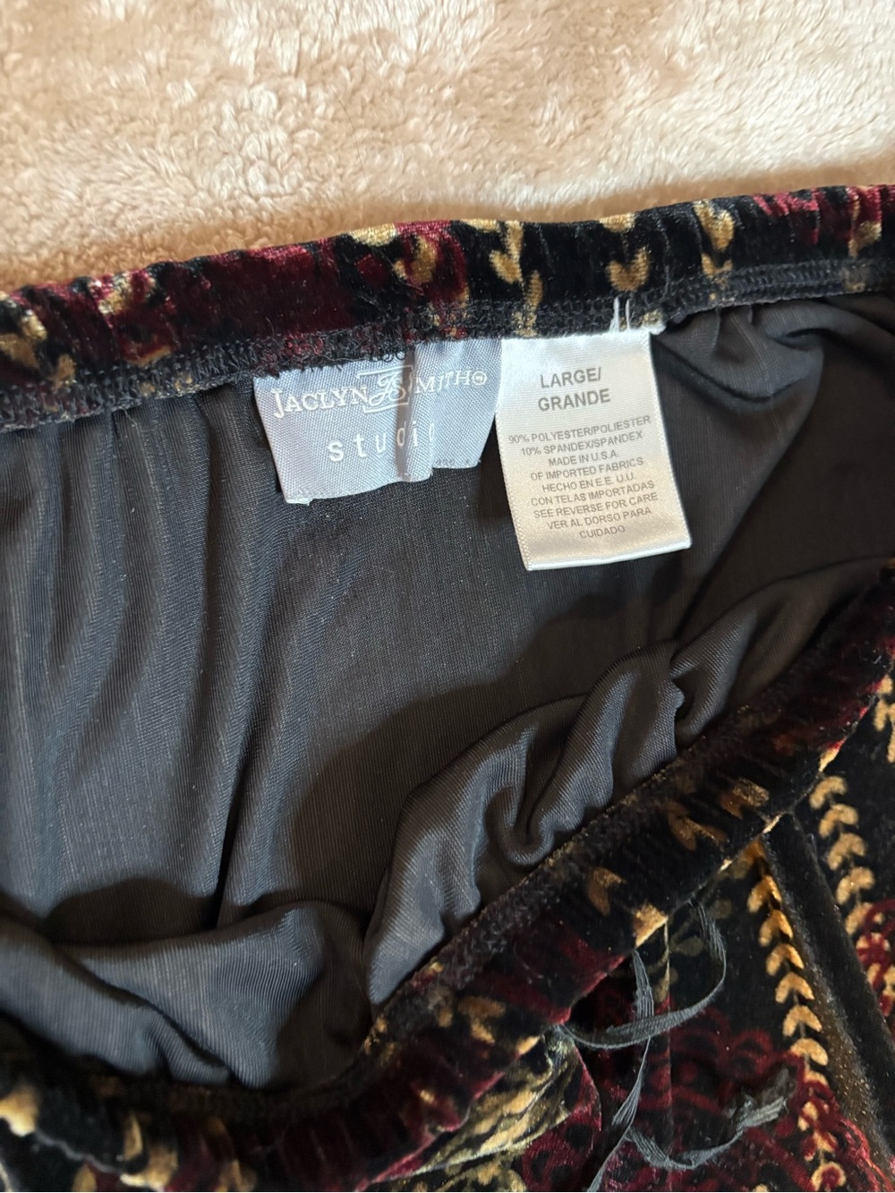 Jaclyn Smith Black Velvet Maxi Skirt with Burgundy & Gold Paisley - Picture 4 of 4